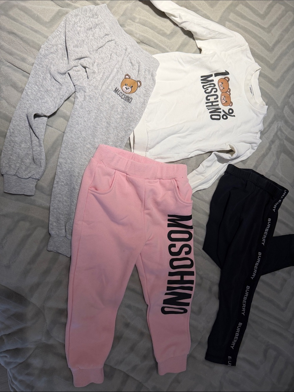 Moschino Burberry Kids Pink Logo Joggers  Teddy Sweatpants